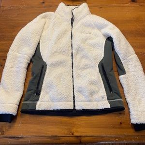 Columbia white zip-up sherpa lined jacket size large